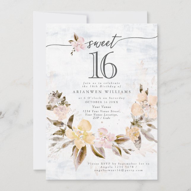 Invitation Bouquet d'or rose d'automne Sweet 16 (Devant)