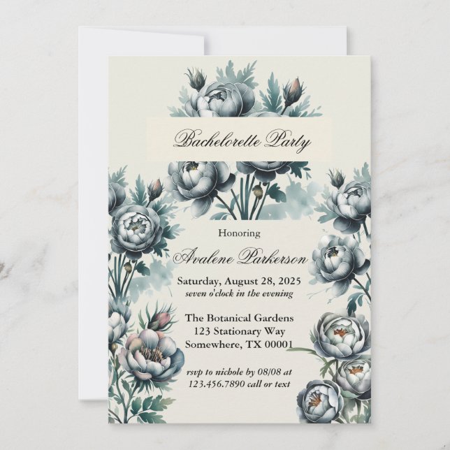Invitation Bouquet élégant vert et gris pour enterrement de v (Devant)