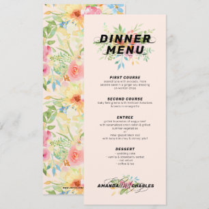 Invitation Bouquet et motif de fleurs rose et jaune délicat