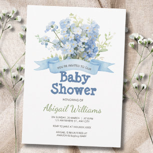Invitation Bouquet Floral Bleu & Baby shower Ruban