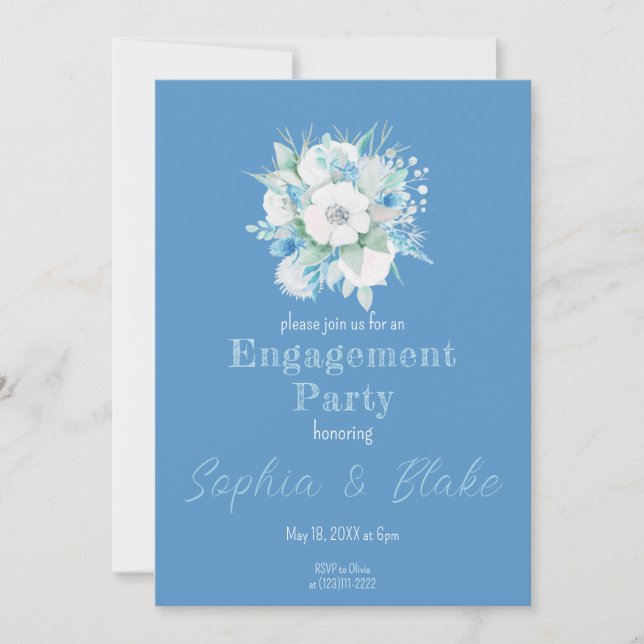Invitation Bouquet floral bleu et blanc (Devant)