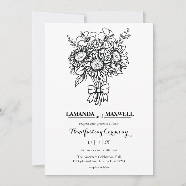 Invitation Bouquet floral Boho avec poignée ruban (Devant)