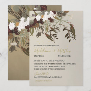 Invitation Bouquet floral botanique rustique Élégant or