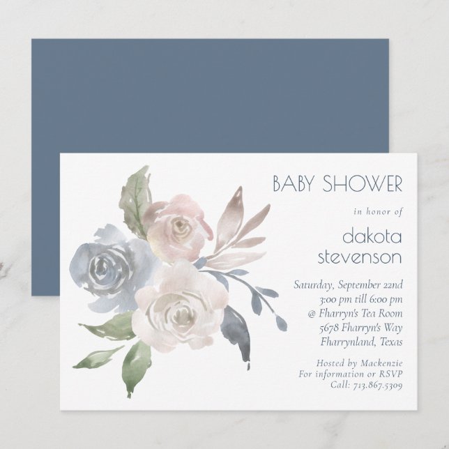 Invitation Bouquet floral bouché | Baby shower Rose Pastel (Devant / Derrière)