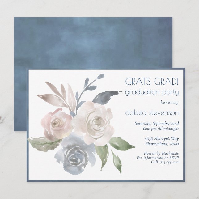 Invitation Bouquet floral bouché | Soft Pastel Rose Graduatio (Devant / Derrière)