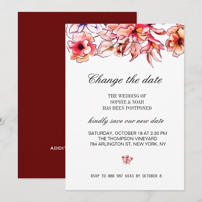 Invitation Bouquet floral clair de Bourgogne | Modifier La Da (Devant / Derrière)