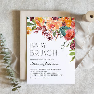 Invitation Bouquet Floral d'Automne à l'Aquarelle pour Baby B