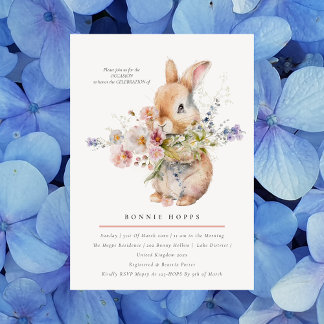 Invitation Bouquet Floral de Lapin de Printemps Délicat Bébé