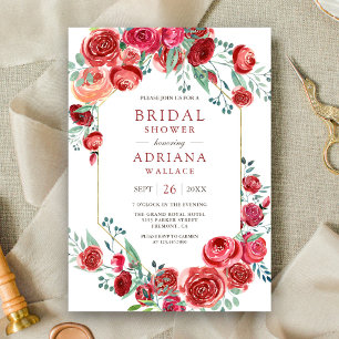 Invitation Bouquet Floral de Roses Rouges pour Baby Shower