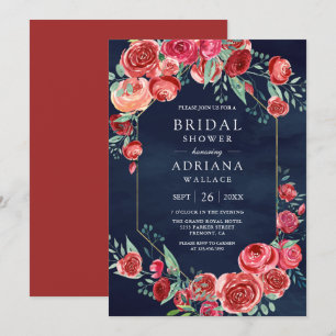 Invitation Bouquet floral de roses rouges pour mariage naval