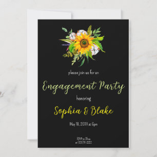 Invitation Bouquet floral de tournesol Black Engagement Party