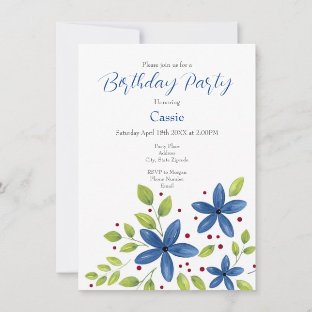 Invitation Bouquet floral d'Indigo Watercolor (Devant)