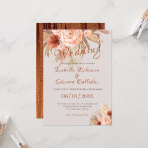 Invitation Bouquet floral en cuivre orangé bohème tendance
