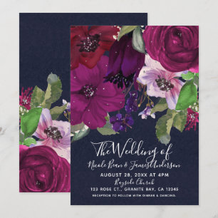 Invitation Bouquet floral fuchsia chic mariage à motif floral