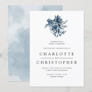 Invitation Bouquet floral indigo bleu mariage