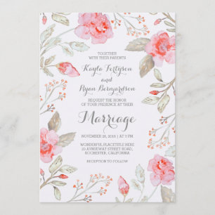 Invitation Bouquet floral - Mariage d'aquarelle rose