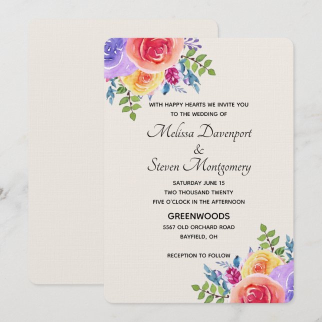 Invitation Bouquet floral Mariage moderne (Devant / Derrière)