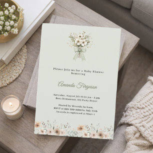 Invitation Bouquet floral neutre vert Baby Shower d'été