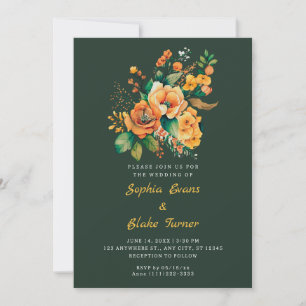 Invitation Bouquet Floral Orange Et Vert Mariage Vert