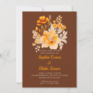 Invitation Bouquet Floral Orange Pastel Mariage Brun Automne