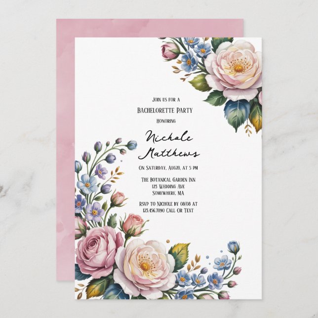 Invitation Bouquet floral romantique Bachelorette (Devant / Derrière)