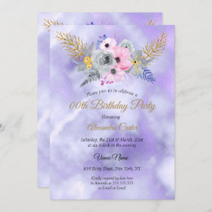 Invitation Bouquet floral rose pourpre Anniversaire