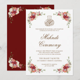 Invitation Bouquet floral vintage bordure islamique Mehndi