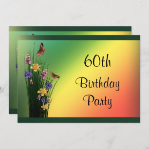 Invitation Bouquet Grassy et papillons 60e anniversaire