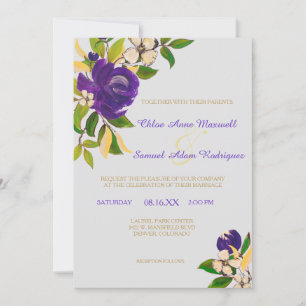 Invitation Bouquet Mariage couleur or pourpre