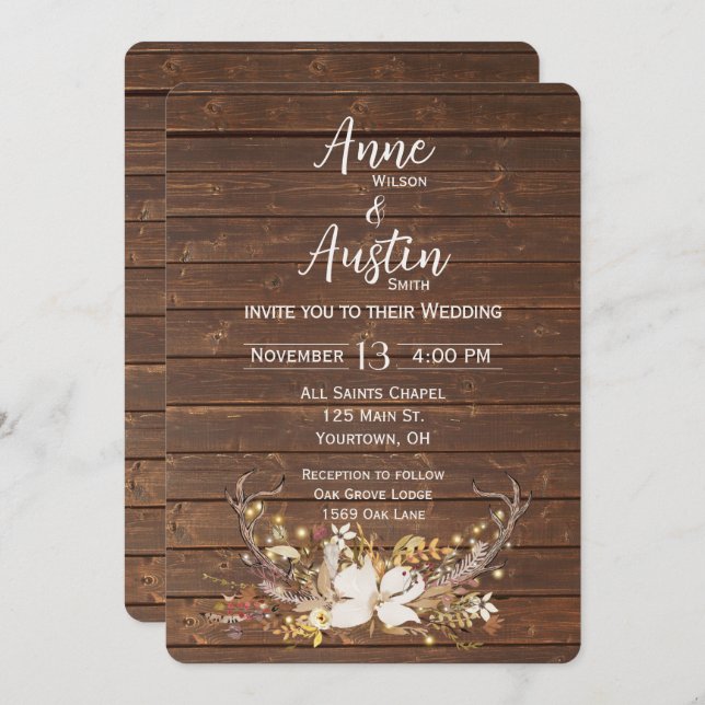 Invitation Bouquet Mariage de Deer Antlers (Devant / Derrière)