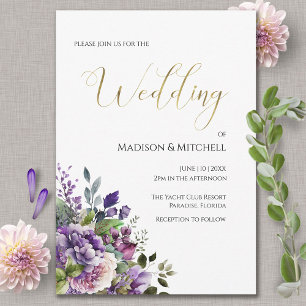 Invitation Bouquet Mariage or violet violet