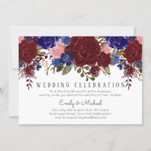 Invitation Bouquet Marsala Marine bleu rose MARIAGE floral
