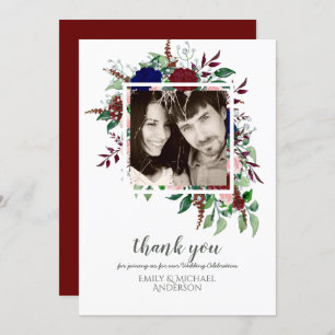 Invitation Bouquet Marsala MERCI aux fleurs roses bleues