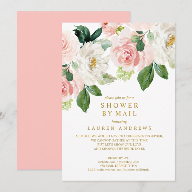 Invitation Bouquet moderne Blush Annulé Douche Mariage or (Devant / Derrière)