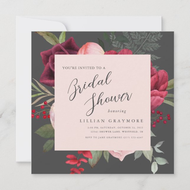 Invitation Bouquet nuptial Fête des mariées rose-bleu romanti (Devant)