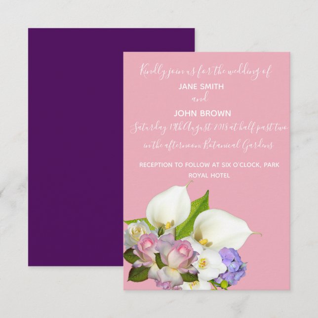 Invitation Bouquet pastel mariage à thème fleuri et rose (Devant / Derrière)