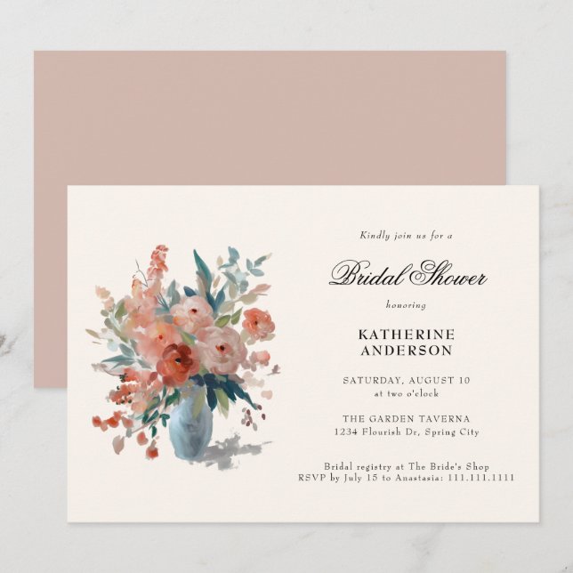 Invitation Bouquet romantique Pastel Fleur Fête des mariées (Devant / Derrière)