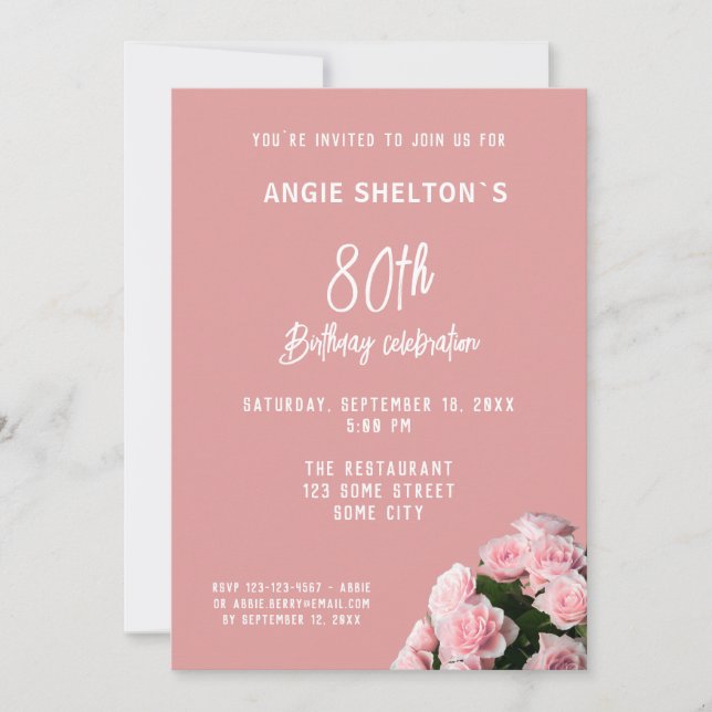 Invitation Bouquet Rose 80e anniversaire Fête Florale (Devant)
