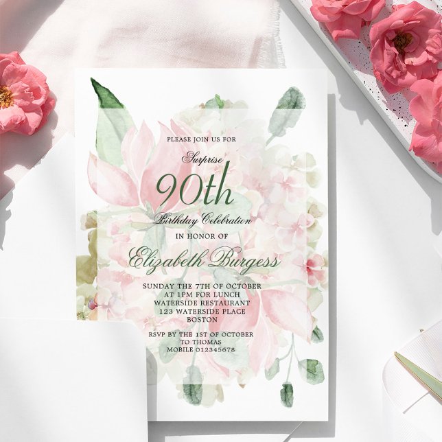 Invitation Bouquet rose Elégant 90ème anniversaire floral chi (Créateur téléchargé)