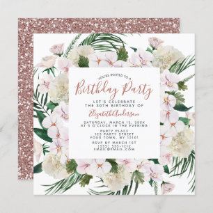 Invitation Bouquet rose Parties scintillant or fête d'anniver
