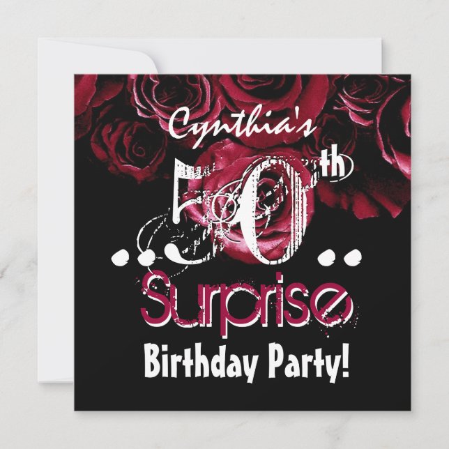 Invitation Bouquet Rose rouge 50e Anniversaire surpris B541 (Devant)