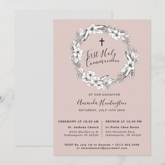 Invitation Bouquet sauvage Première communion sainte | Brouil (Devant / Derrière)