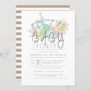 Invitation Bouquet Succulent Baby shower aquarelle