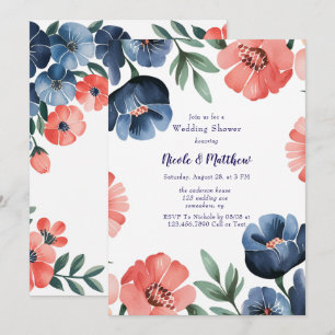Invitation Bouquet Wedding shower bleu et corail
