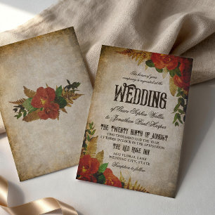 Invitation Bouquets de roses rouges mariage vintage