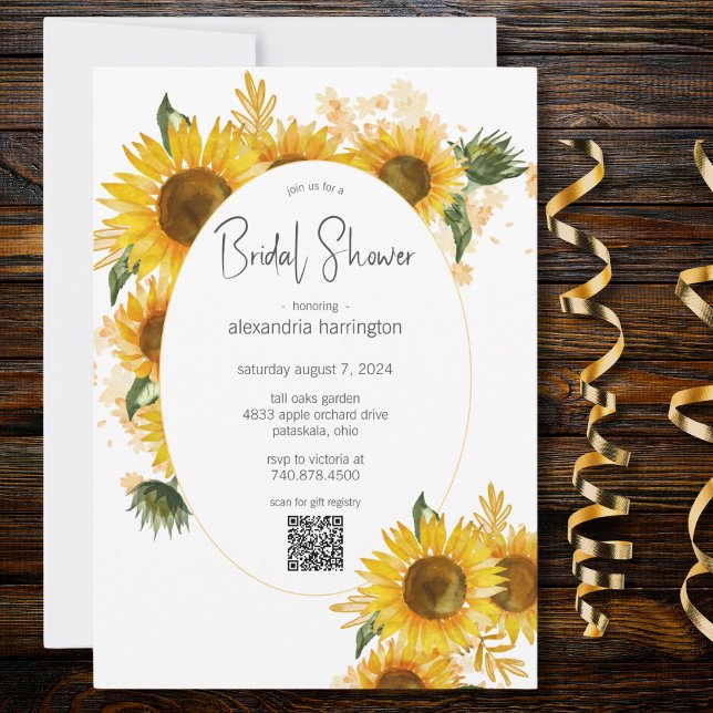 Invitation Bouquets de tournesol Fête des mariées avec code Q (Also available without QR code. )