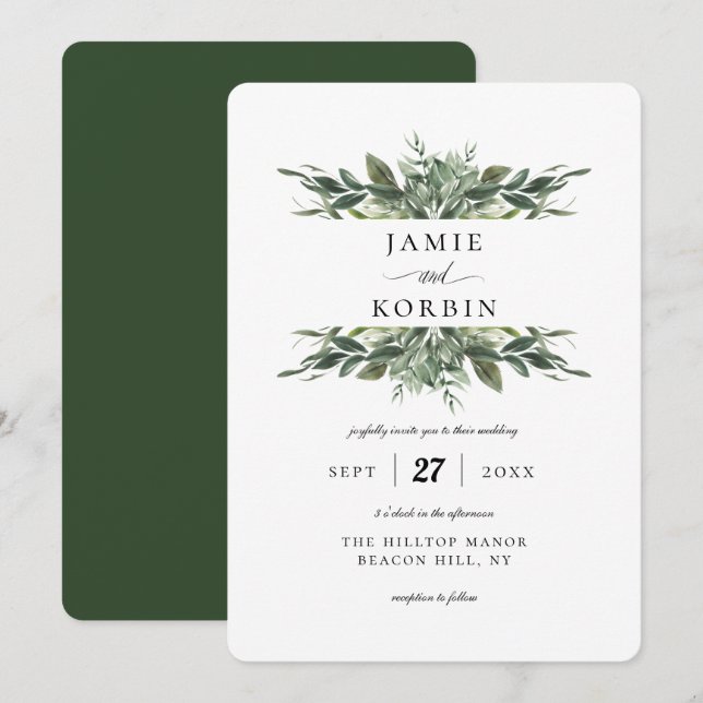 Invitation Bouquets de verdure moderne Mariage (Devant / Derrière)