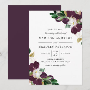 Invitation Bouquets Floraux de Prune Foncé Mariage