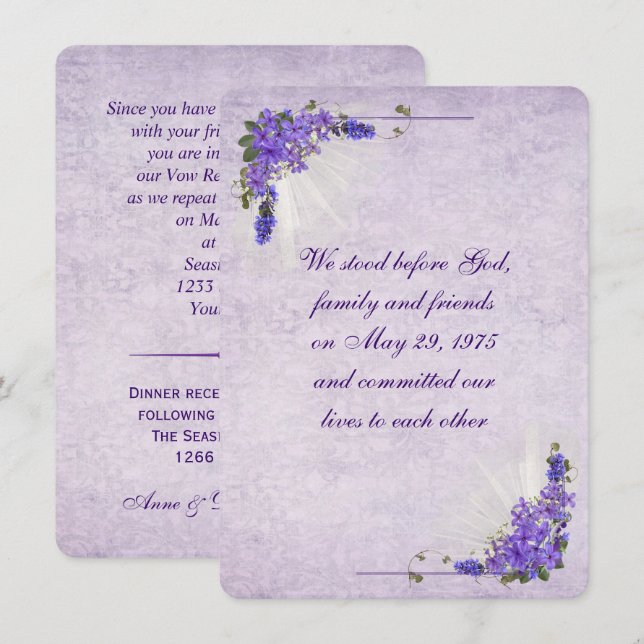 Invitation Bouquets Lilac pour le renouvellement de Vow (Devant / Derrière)