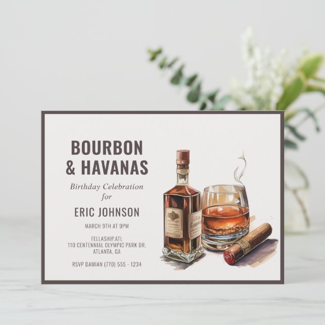Invitation Bourbon & Cigars Hommes Bachelor d'anniversaire (Debout devant)